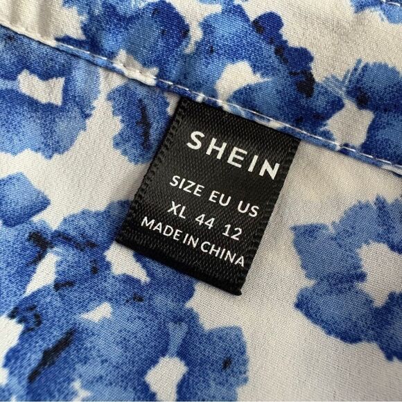 SHEIN Blue White Floral Layered Tiered Dress Women's XL great preworn condition - Picture 10 of 11
